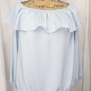 Michael Kors Powder Blue Off-Shoulder Ruffle Blouse